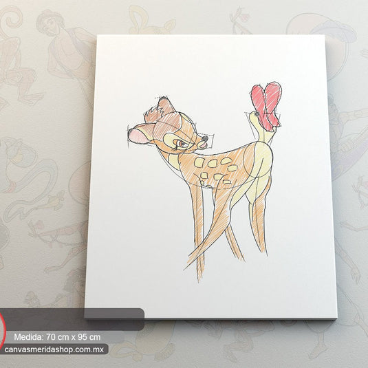 Dibujo Artístico Lineal de Ciervo Joven en Colores Pastel sobre Fondo Blanco