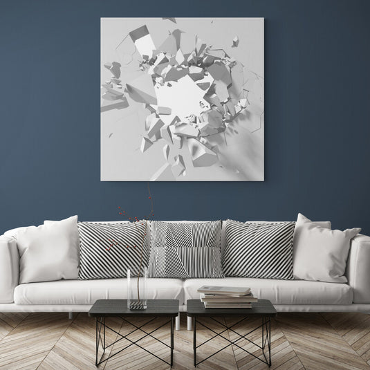 Explosión abstracta de formas geométricas en blanco y negro