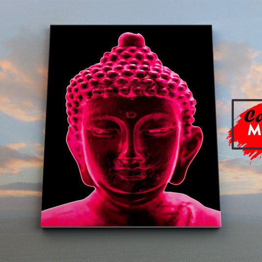 Busto de Buda en neón rosa sobre fondo negro