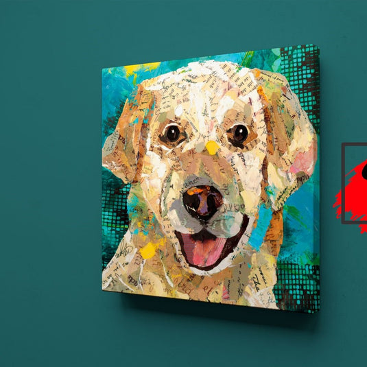 Cuadro de Labrador retriever en estilo collage sobre pared verde esmeralda