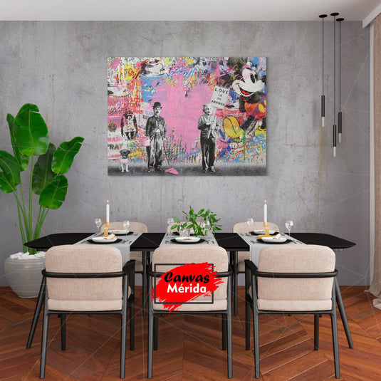 Chaplin y Einstein Graffiti - Canvas Mérida Fine Print Art