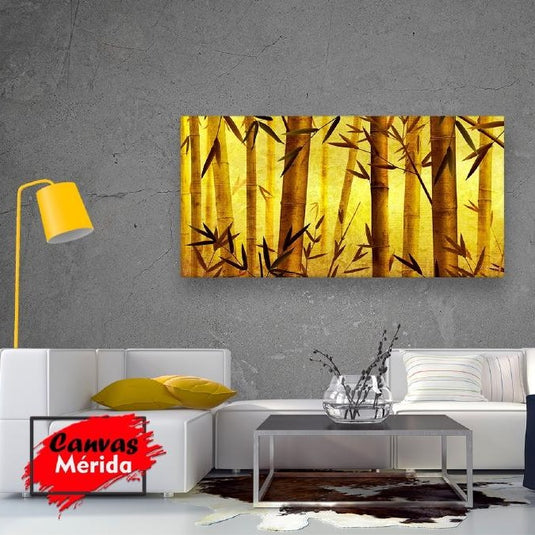 Arte abstracto de bambú en tonalidades doradas