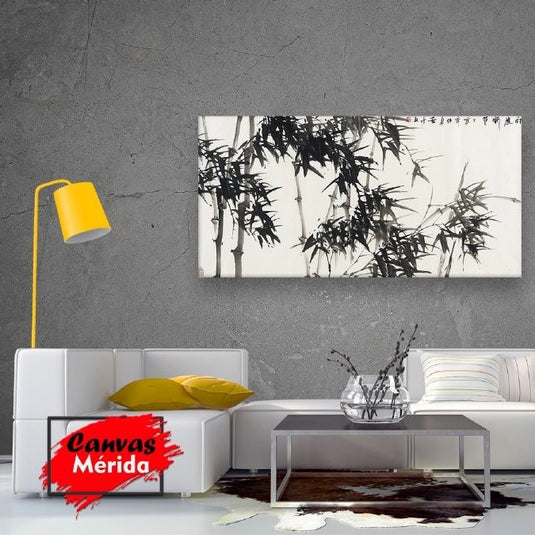 Pintura monocromática minimalista de bambú en tinta