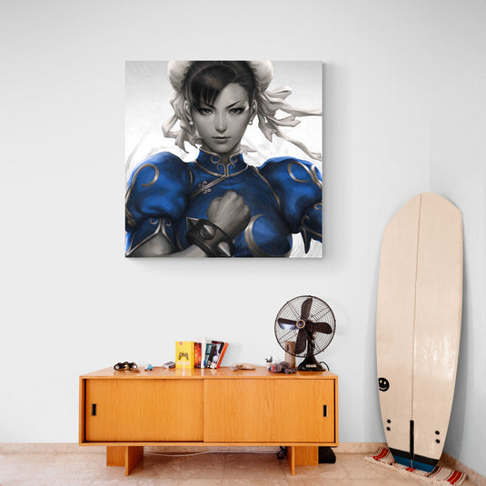 Cuadro decorativo de Chun-Li Street Fighter en estilo realista para gamers y coleccionistas