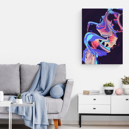 Cuadro moderno con figura abstracta en técnica de dripping y colores vibrantes