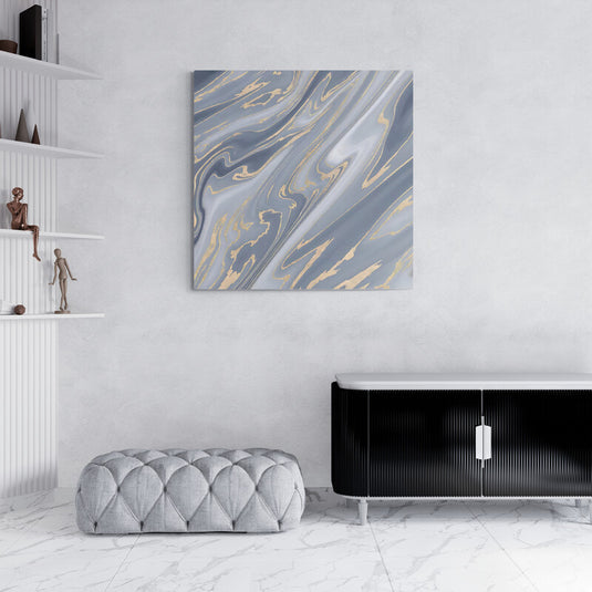 Pintura abstracta de mármol en tonos grises y dorados