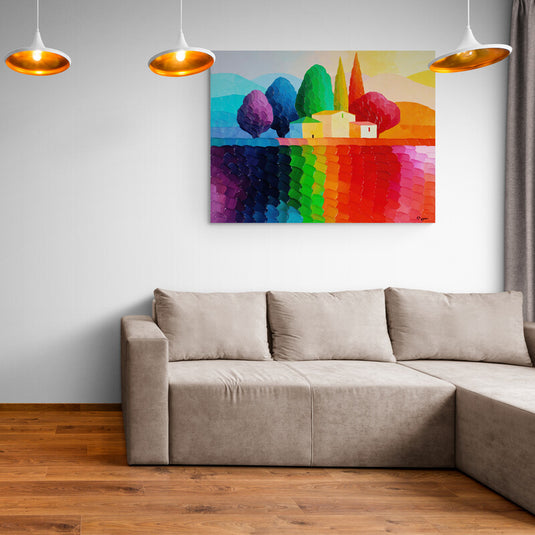 Cuadro_Decorativo_Arboles_Multicolores_Fondo_Azul_Morado_Rojo_Amarillo