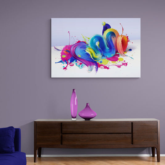 Composición abstracta de pintura colorida con salpicaduras y remolinos enérgicos