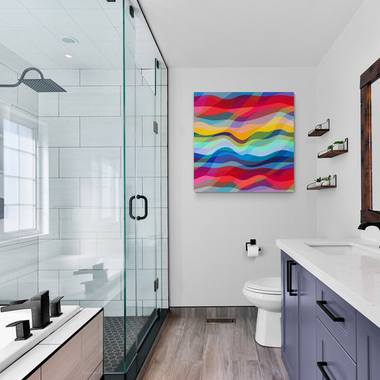 Pintura abstracta con ondas coloridas entrelazadas