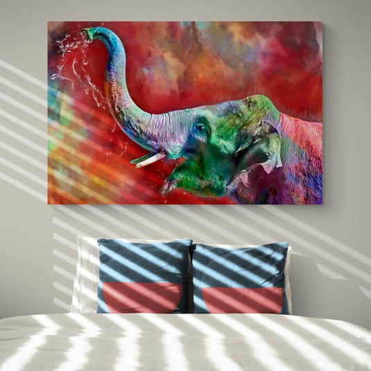 Cuadro colorido de elefante lanzando agua