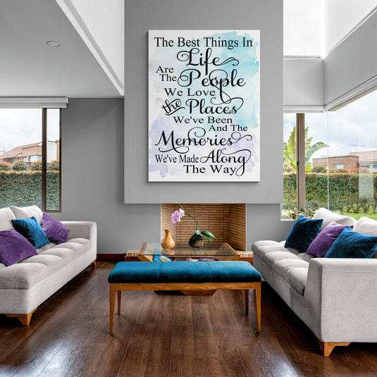 Cuadro decorativo con frase inspiradora en tipografía artística sobre fondo de acuarela en tonos pastel, ideal para decoración moderna de hogar, sala o recámara con estilo emocional y relajante.
