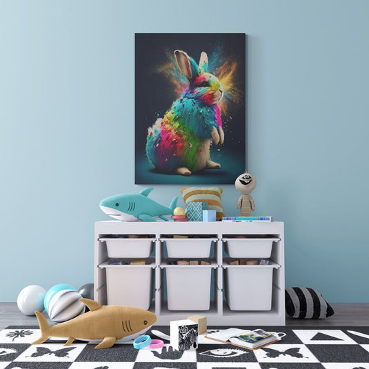 Conejito multicolor con explosión de colores