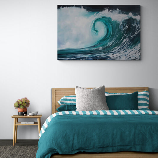 Pintura al óleo de una gran ola en el mar