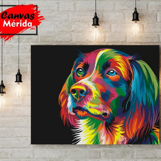 Retrato en acuarela multicolor de perro