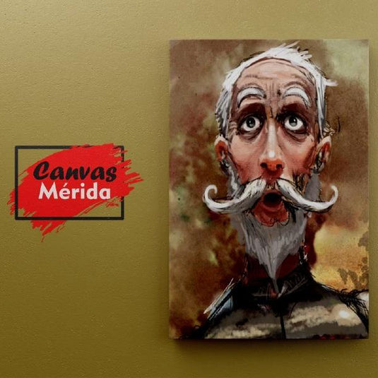 “Cuadro caricaturesco de caballero con bigote estilo acuarela – arte divertido y expresivo | Canvas Mérida