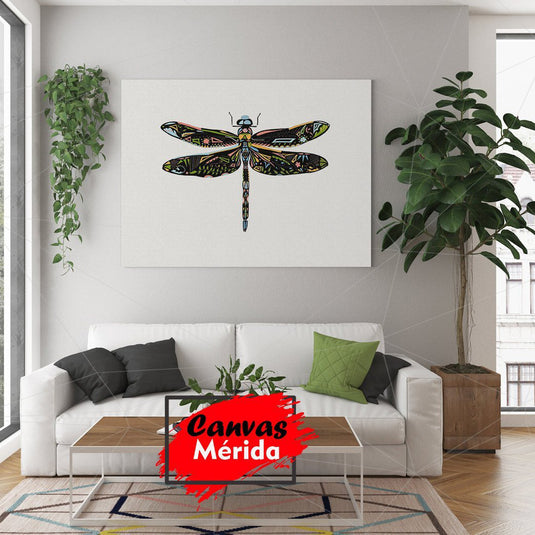 Pintura de libélula con motivos étnicos