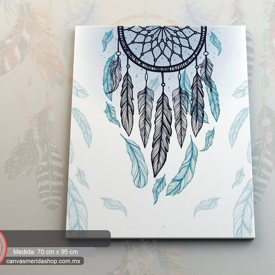 Atrapasueños monocromático en azul con diseño de plumas detalladas