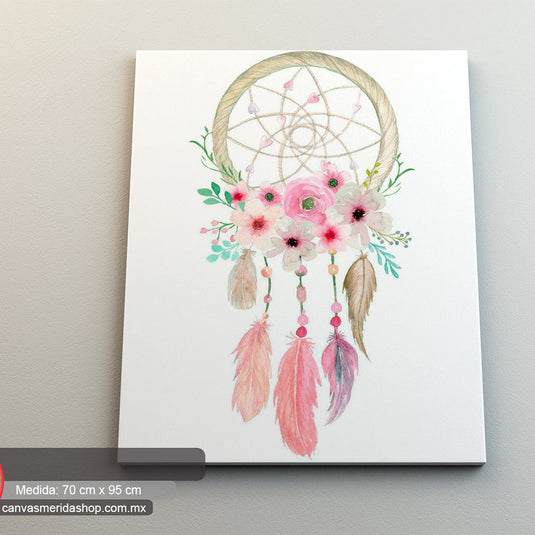 Atrapasueños decorativo con flores acuareladas y plumas en tonos pastel