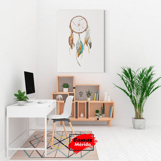 Atrapasueños minimalista con plumas de acuarela y abalorios coloridos