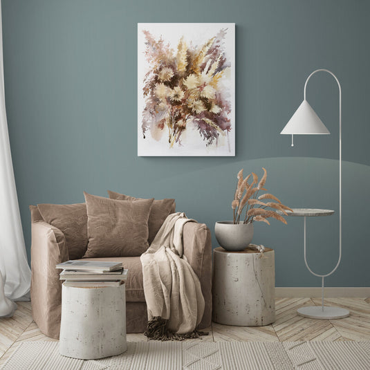 Cuadro moderno abstracto floral en tonos neutros y terrosos