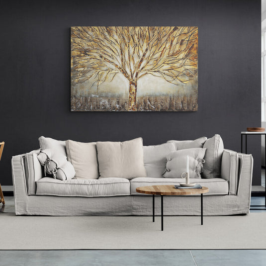 Cuadro Decorativo_Arbol Ascendente_Colores DoradosCafes_Fondo Gris