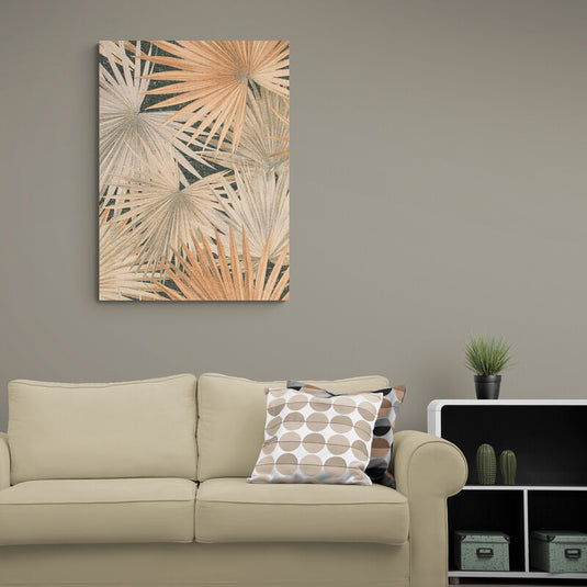 Patrón radial de hojas de palmera en tonos tierra