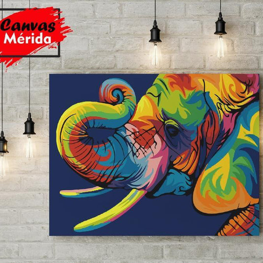 Pintura multicolor de elefante en pared de ladrillo