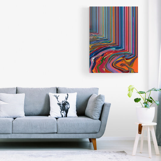 Cuadro abstracto moderno de líneas de colores con efecto fluido, decoración contemporánea para sala o interiores