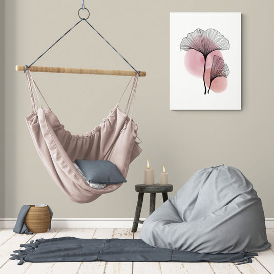 Ilustración minimalista de hojas sobre fondo rosa