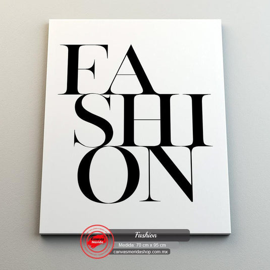 Composición tipográfica en blanco y negro con la palabra FASHION superpuesta y fragmentada para arte decorativo de moda