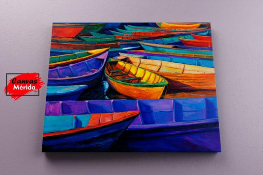 Cuadro Fishing Boat Number 2, botes de pesca coloridos en arte moderno estilo vibrante.