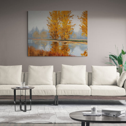 Cuadro_decorativo_lago_vegetación_amarilla_y_arboles_amarillos