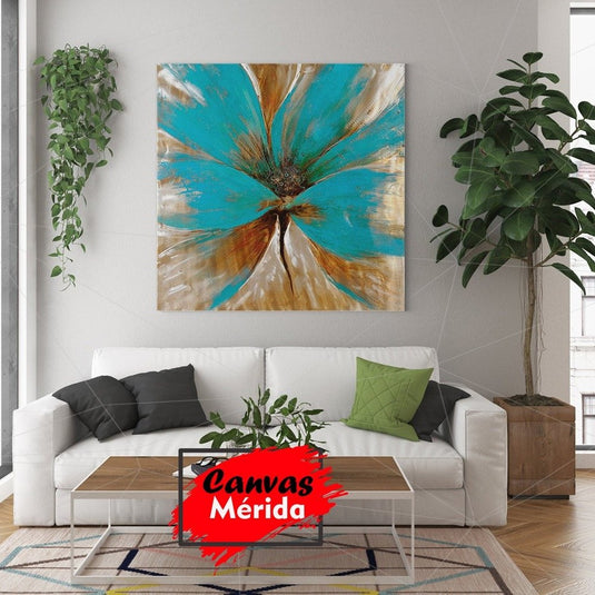 Flor Azul Turquesa y Dorado - Canvas Mérida Fine Print Art
