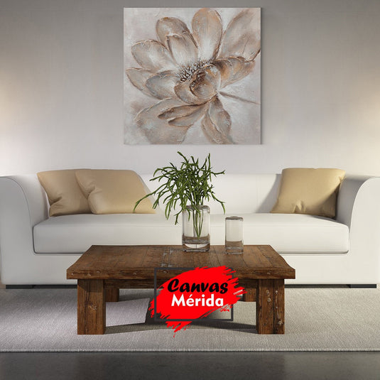 Pintura en relieve de flor en tonos grises y bronce