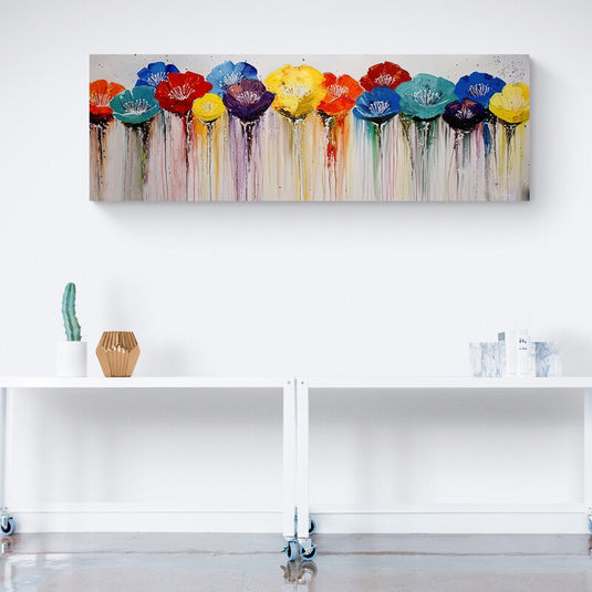 Pintura de flores coloridas con efecto de goteo