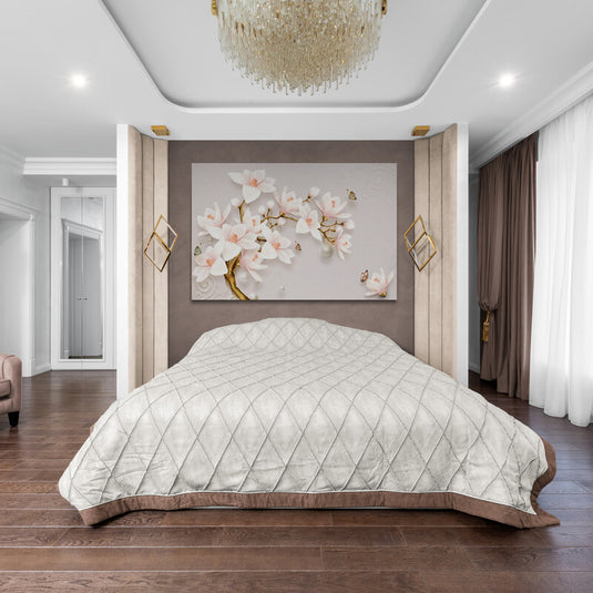 Ramas de magnolias en flor con mariposas