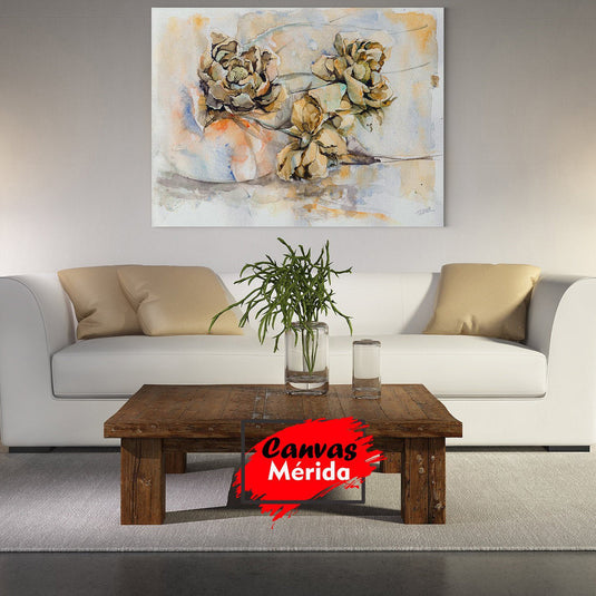 Acuarela de piñas de pino en tonos tierra sobre fondo suave