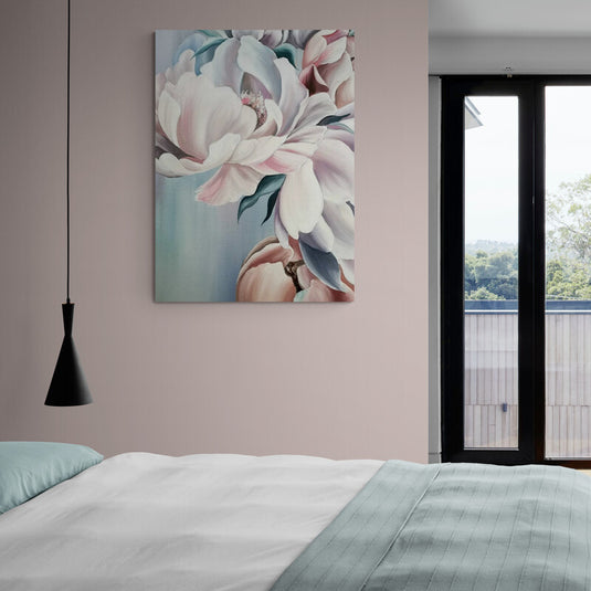 Pintura detallada de peonías en colores pastel