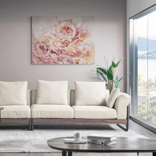 Pintura impresionista de una peonía en tonos pastel