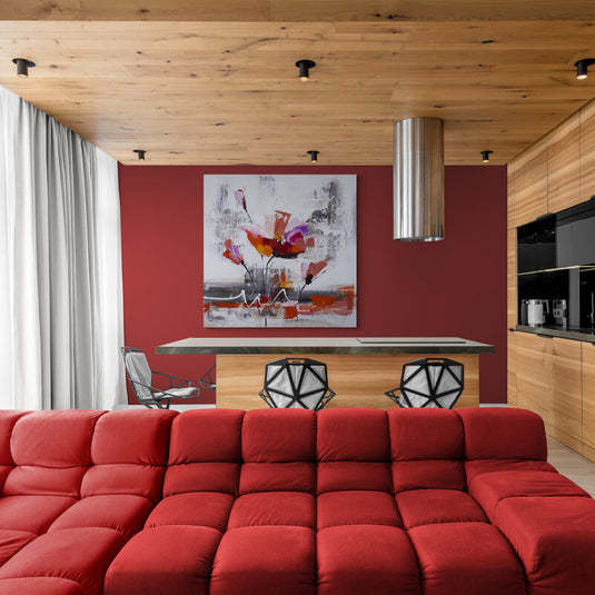 Pintura abstracta de flores coloridas con fondo de texturas grises"