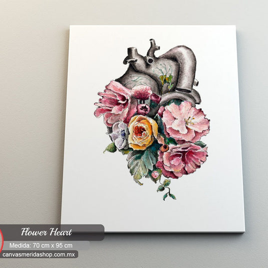 Cuadro artístico de corazón humano con flores acuarelas decoración pared