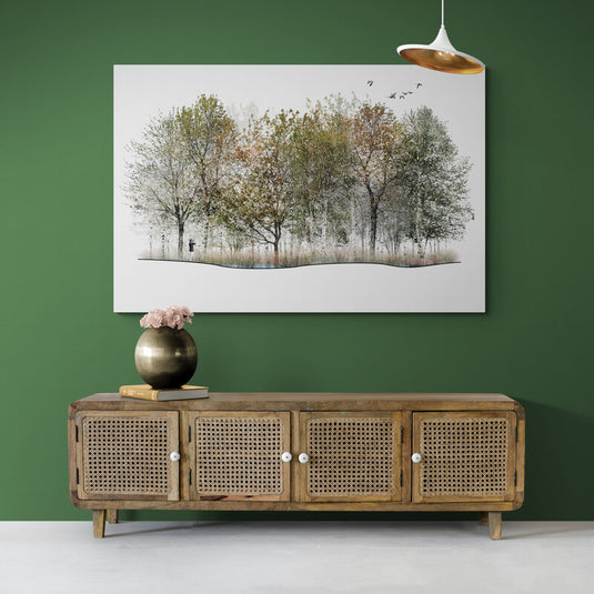 Cuadro Decorativo de Estilo Acuarela Representando Bosque Verde en Fondo Blanco