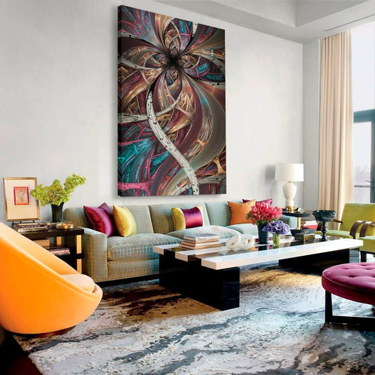 Cuadro decorativo abstracto fractal en tonos metálicos con formas geométricas en espiral - Arte moderno para sala