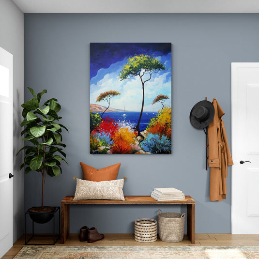 Cuadro_decorativo_acuático_con_vegetación_colorida_y_árboles_altos_verdes