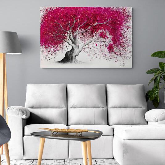Cuadro_Decorativo_Fondo_Blanco_Árbol_Estilo_Lápiz_Tronco_Hojas_Fucsia