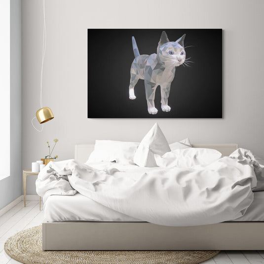 Cuadro de gato geométrico en fondo negro