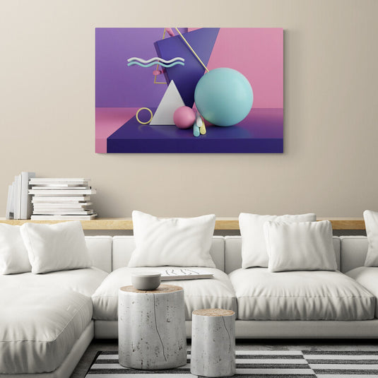 Composición Artística Moderna con Formas Geométricas en Colores Pastel sobre Fondo Bicolor