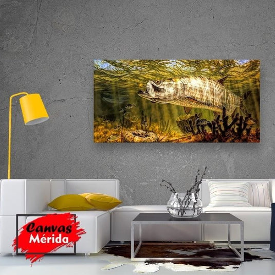 Lienzo de pez depredador en hábitat submarino realista