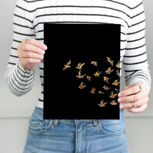 Cuadro decorativo: Pájaros Amarillos Dorados en Fondo Negro