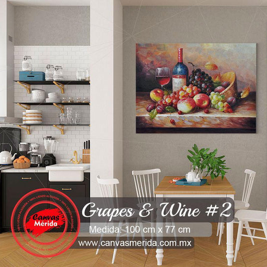 Grapes and Wine - Canvas Mérida Fine Print Art